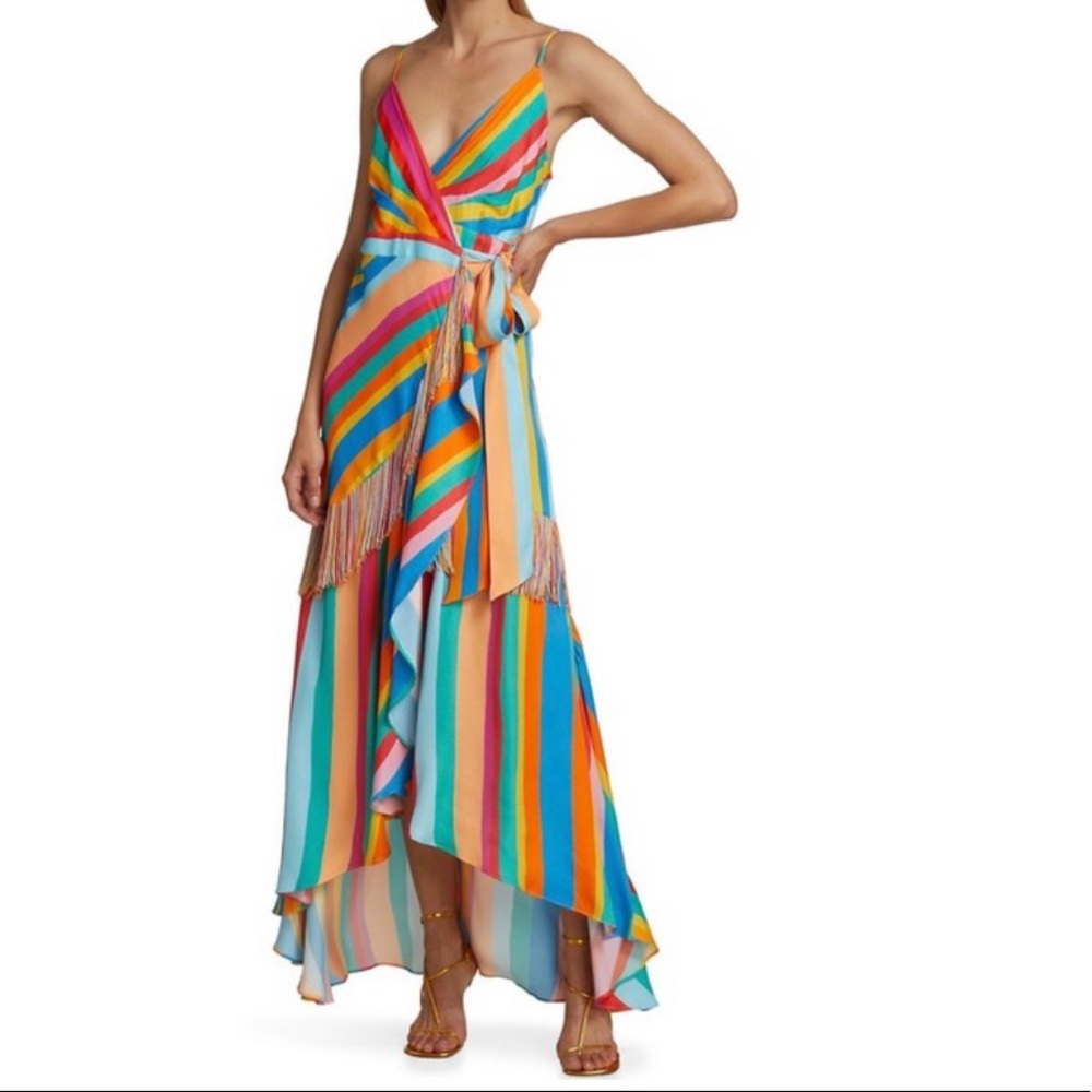 NWT farm rio striped scarf wrap maxi dress in rainbow